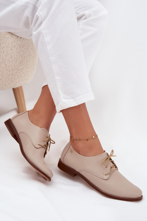 Haut Schuhe Feminin Eleganter Stil mit Schnürsenkeln Zazoo 4238 Beige