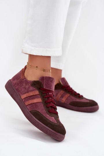Wildleder Damen flache Sportschuhe Zazoo N1068 bordeaux