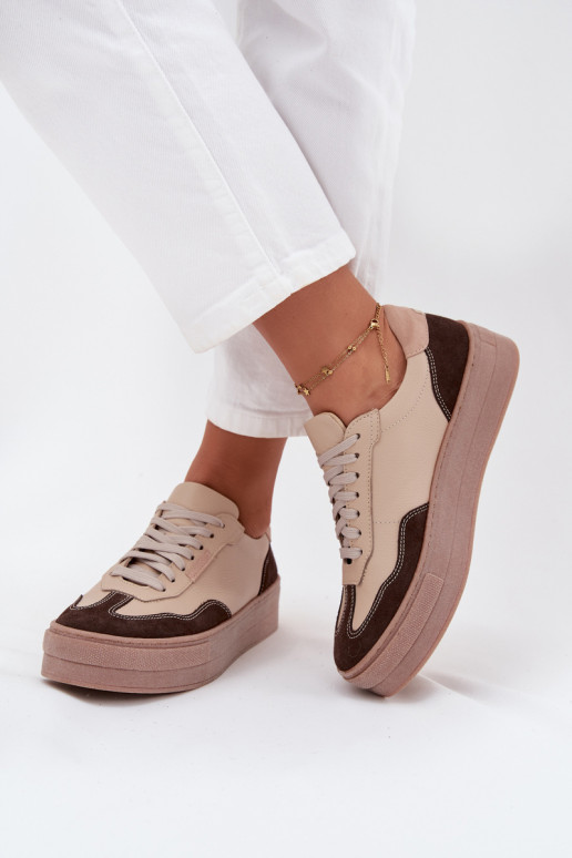 Haut Sneakers Stilvollllschuhe Feminin mit einer Plattform Zazoo N1269S2 Beige