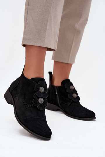 aus INildleder Schuhe Feminin Mit Dekorationeni mit floralen Motivenkami Zazoo 3080 schZuarze Farbe 2