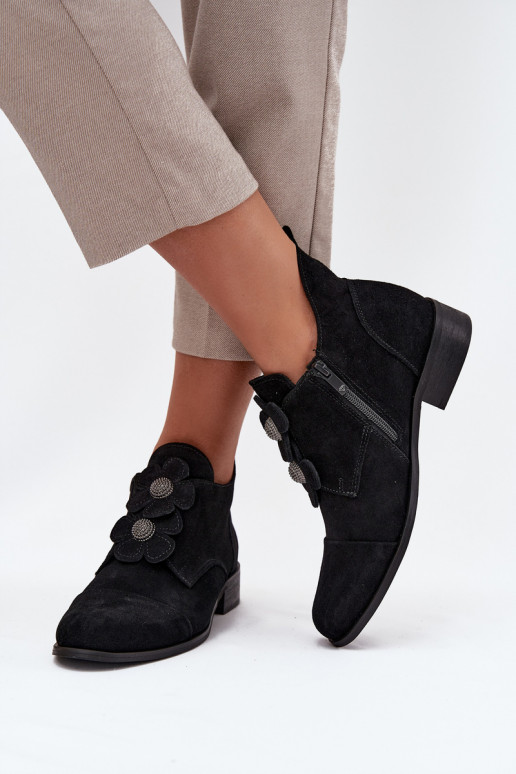 aus INildleder Schuhe Feminin Mit Dekorationeni mit floralen Motivenkami Zazoo 3080 schZuarze Farbe aus INildleder Schuhe Feminin Mit Dekorationeni mit floralen Motivenkami Zazoo 3080 schZuarze Farbe