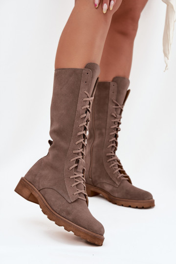 Zazoo 3103 sandfarbene Wildlederschuhe mit Schnürsenkeln, mittlere Höhe 2