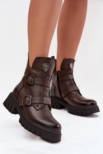 Haut sich Zuarm laufen Damenstiefel mit Schnallen I Ozdobnym Detalem Zazoo 60482 CzekoladoZue 2