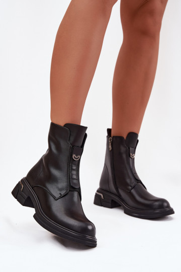 Karisse schwarze Stiefeletten aus natürlichem Leder mit niedrigem Absatz 2