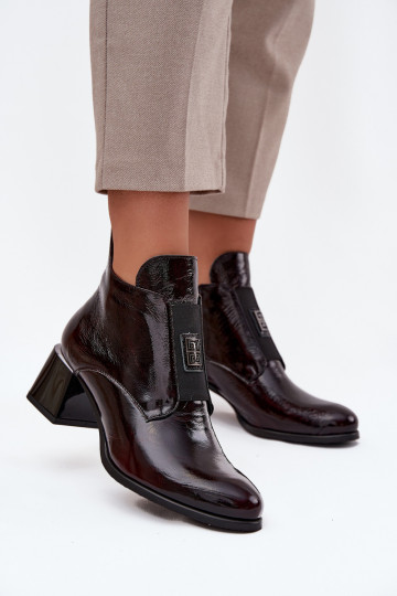 Lederstiefeletten mit Lackeffekt, mit schönen Details, gefüttert, Zazoo 60560, bordeauxfarben 2