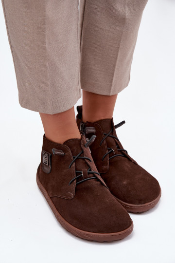 Wildlederschuhe Barefoot für Damen mit schönen Details, Zazoo 30072, schokoladenfarben