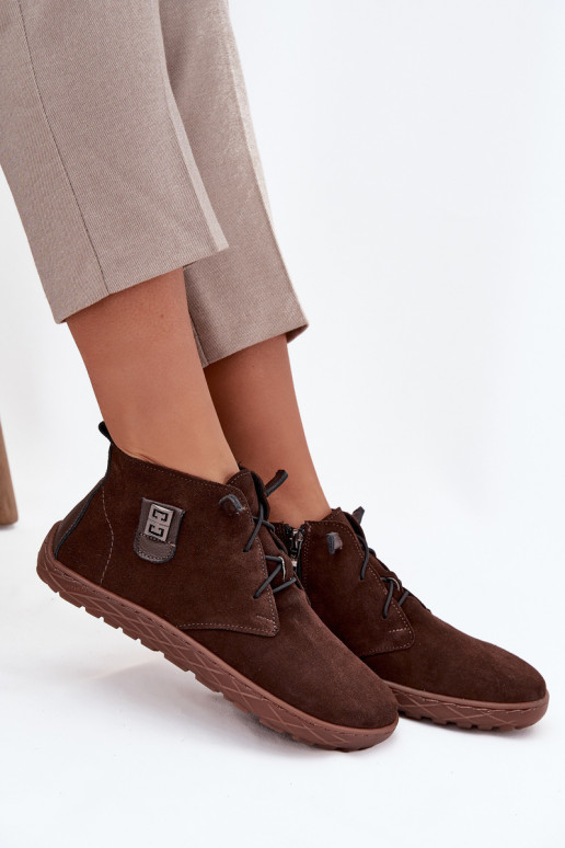 aus INildleder Schuhe Barefoot Feminin Mit Dekorationen Detalem Zazoo 30072 CzekoladoZue