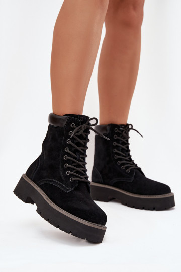 Wildlederschuhe für Damen mit Schnürung, Big Star SS274791, schwarz 2