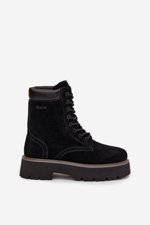 INildlederschuhe hohe Reitstiefel Feminin mit Schnürsenkeln Big Star SS274791 schZuarze Farbe