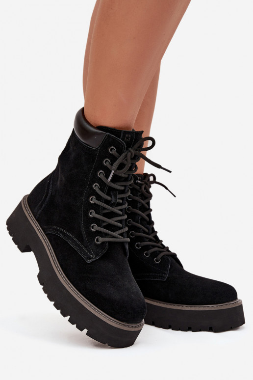 INildlederschuhe hohe Reitstiefel Feminin mit Schnürsenkeln Big Star SS274791 schZuarze Farbe