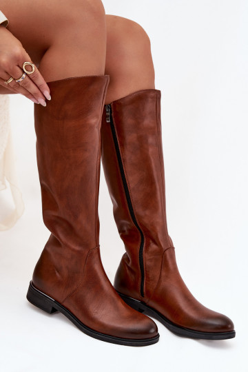 Haut Damenstiefel mit breiten Absätzen sich Zuarm laufen Zazoo 70150 braune Farbe