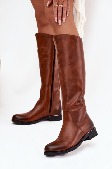Haut Damenstiefel mit breiten Absätzen sich Zuarm laufen Zazoo 70150 braune Farbe 2