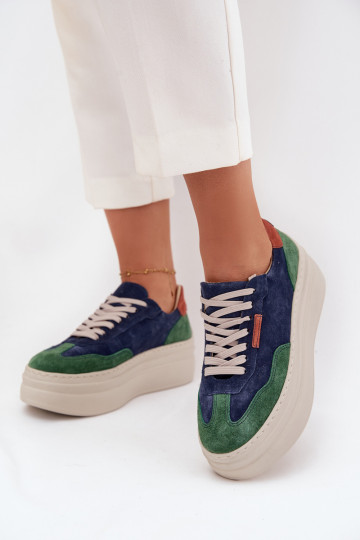 Wildlederschuhe im Sportstil für Damen mit Plattform, Zazoo N1269S3, dunkelgrün-blau 2