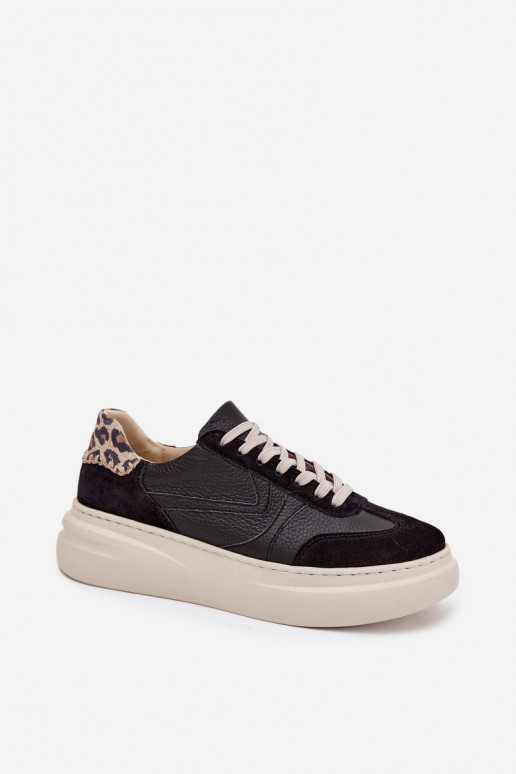 Haut Sneakers Stilvollllschuhe Feminin mit einer Plattform mit Leopardenfellmuster Zazoo N1263 schZuarze Farbe Haut Sneakers Stilvollllschuhe Feminin mit einer Plattform mit Leopardenfellmuster Zazoo N1263 schZuarze Farbe