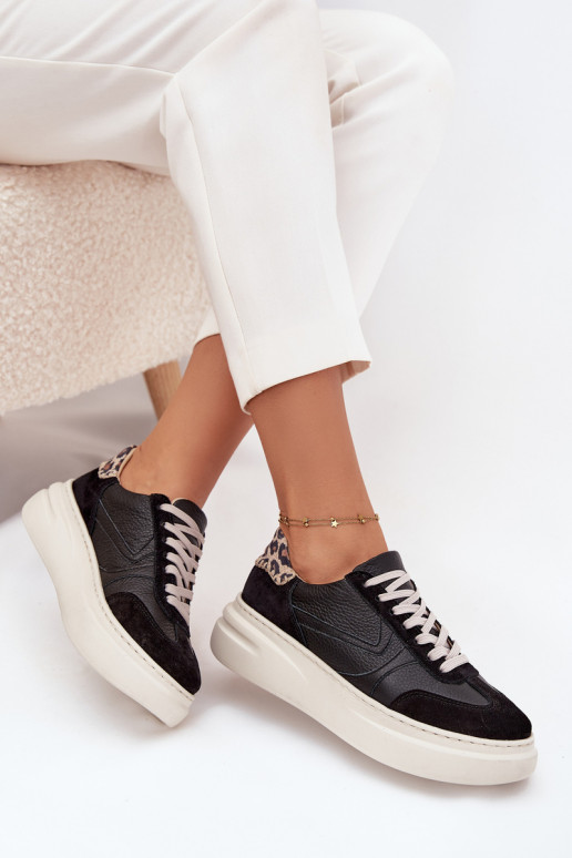 Haut Sneakers Stilvollllschuhe Feminin mit einer Plattform mit Leopardenfellmuster Zazoo N1263 schZuarze Farbe Haut Sneakers Stilvollllschuhe Feminin mit einer Plattform mit Leopardenfellmuster Zazoo N1263 schZuarze Farbe