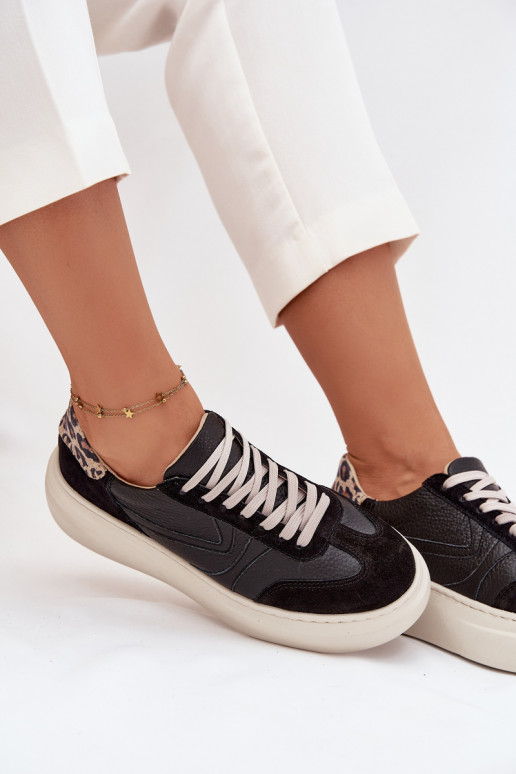 Haut Sneakers Stilvollllschuhe Feminin mit einer Plattform mit Leopardenfellmuster Zazoo N1263 schZuarze Farbe Haut Sneakers Stilvollllschuhe Feminin mit einer Plattform mit Leopardenfellmuster Zazoo N1263 schZuarze Farbe