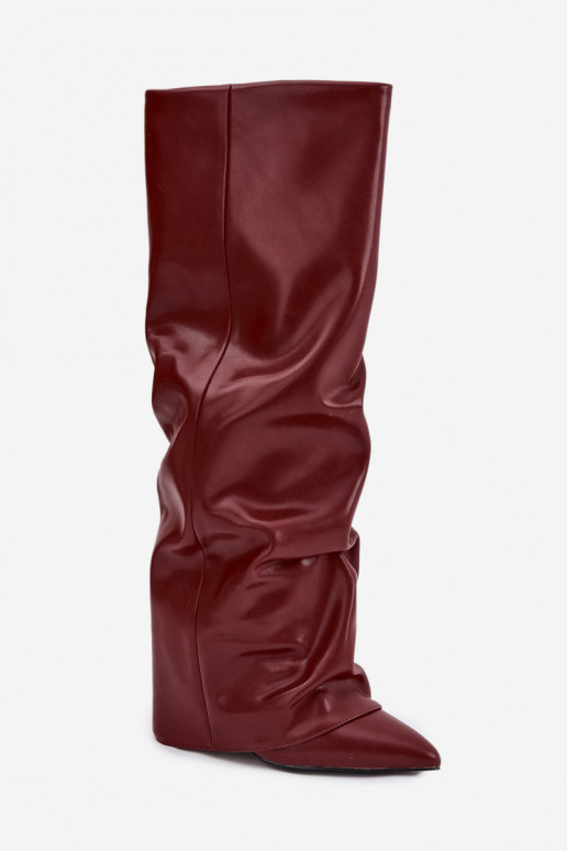 Wärmende Damenstiefel mit eingearbeitetem Schaft und Absatz, burgunderfarbene Farbe, Elivira Wärmende Damenstiefel mit eingearbeitetem Schaft und Absatz, burgunderfarbene Farbe, Elivira