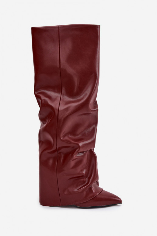 Wärmende Damenstiefel mit eingearbeitetem Schaft und Absatz, burgunderfarbene Farbe, Elivira Wärmende Damenstiefel mit eingearbeitetem Schaft und Absatz, burgunderfarbene Farbe, Elivira