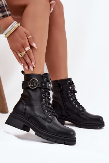 Damen gefütterte Arbeitsstiefel mit dekorativen Details, schwarz, Talyssa