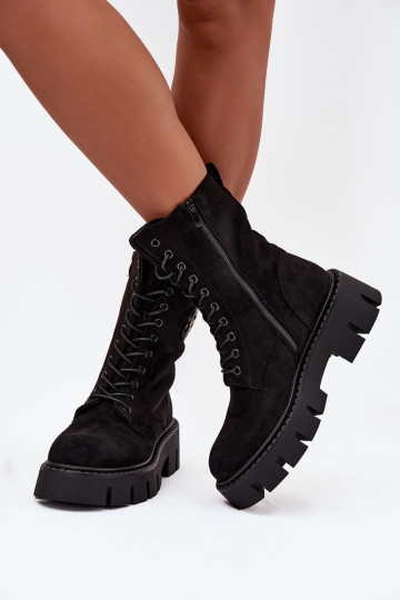 Warm gefütterte Damenstiefeletten und Noker mit Ornamenten in schwarz Melisse