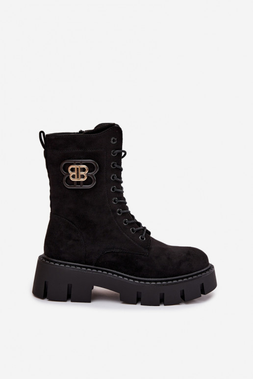 Warm gefütterte Damenstiefeletten und Noker mit Ornamenten in schwarz Melisse