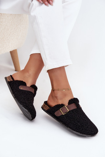 Damen Hausschuhe mit Lammfellimitat, in Schwarz Lorivine