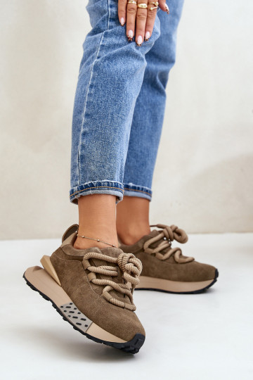 aus INildleder Sneakers Stilvollllschuhe Feminin mit einer PlattformGrubym Schnürungm Artiker 54C1466 braune Farbe 2