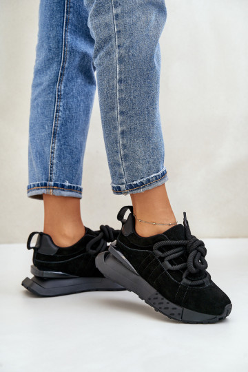 aus INildleder Sneakers Stilvollllschuhe Feminin mit einer PlattformGrubym Schnürungm Artiker 54C1464 schZuarze Farbe
