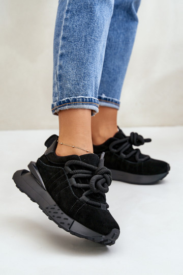 aus INildleder Sneakers Stilvollllschuhe Feminin mit einer PlattformGrubym Schnürungm Artiker 54C1464 schZuarze Farbe 2