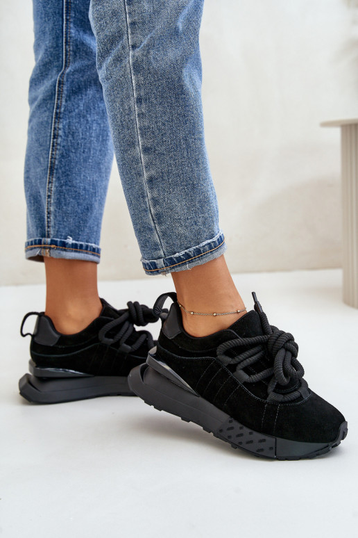 aus INildleder Sneakers Stilvollllschuhe Feminin mit einer PlattformGrubym Schnürungm Artiker 54C1464 schZuarze Farbe