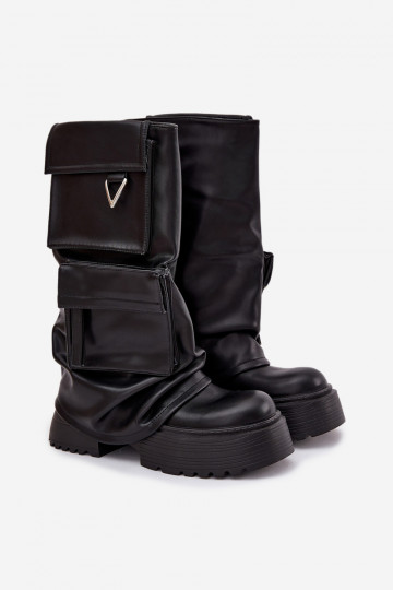 sich Zuarm laufen Ein überzeugendes Stilvollll Damenstiefel mit einer Plattform mit einer Tasche schZuarze Farbe Clarinda 2