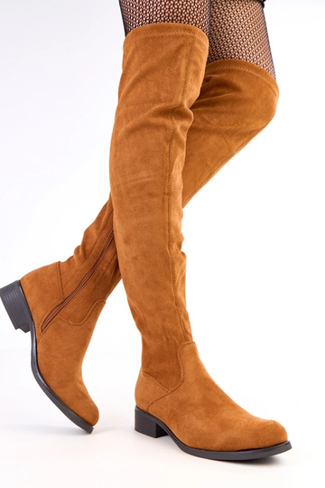 Braune lange Stiefel mit flachem Absatz Heloren 2