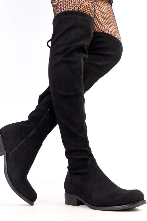 Schwarze lange Stiefel mit flachem...