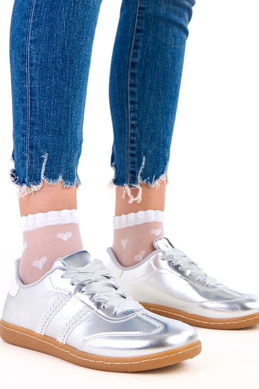 Silberne Damen-Sneakers mit...