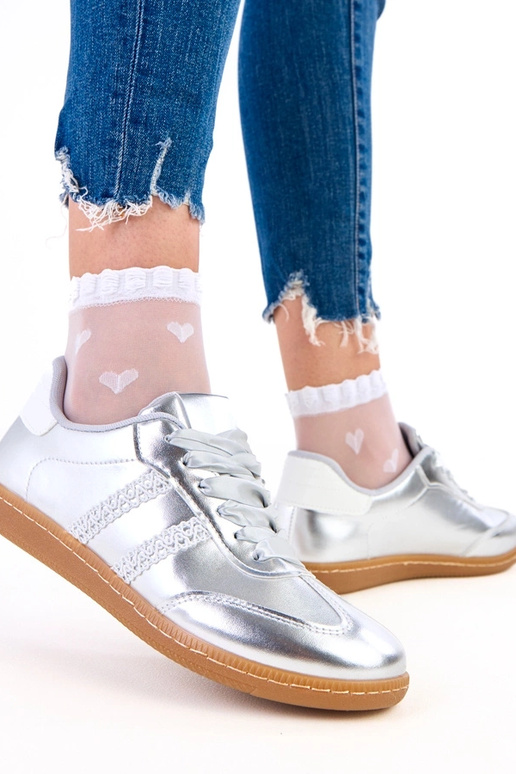 Silberne Damen-Sneakers mit...