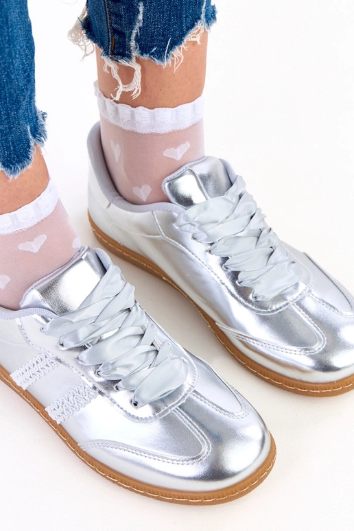 Silberne Damen-Sneakers mit...