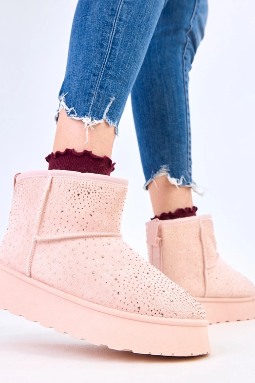 Rosa Schneestiefel mit Zirkonia auf...