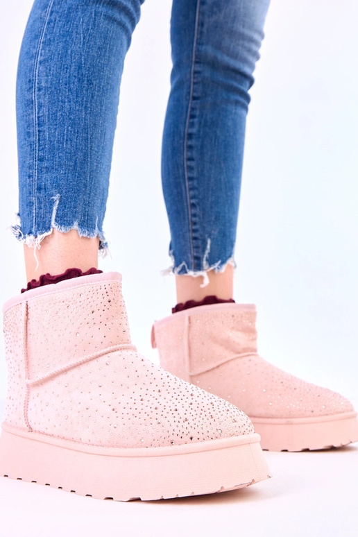 Rosa Schneestiefel mit Zirkonia auf...