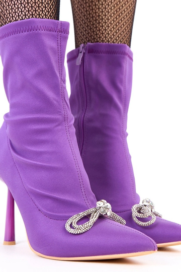 Violette satinierte Stiefeletten mit Zirkonia-Schleife Bellana 2