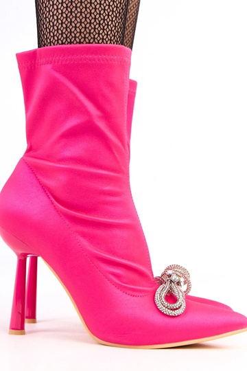 Rosa satinierte Stiefeletten mit Zirkonia-Schleife Bellana