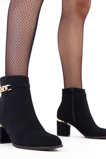Schwarze Stiefel aus mattem Kunstleder mit goldfarbenem Dekor „Klares" 2