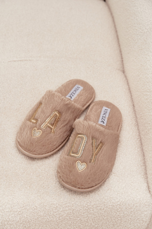 Hausschuhe Feminin mit Pelzmantel LADY Vinceza 19958 Beige