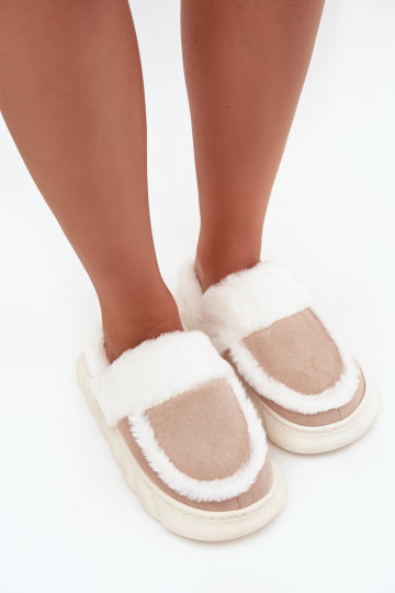 Hausschuhe Feminin Auf dicker Sohle mit Pelzmantel Vinceza 19952 Beige 2