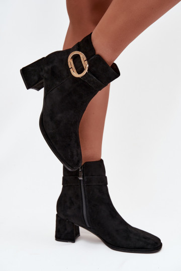 Damenstiefel mit goldenen Schnallen schZuarze Farbe Calissa