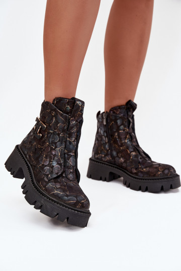 Haut Damenstiefel mit Ornamenten sich Zuarm laufen Artiker 57C2084 SchZuarz und-goldene Farbe 2