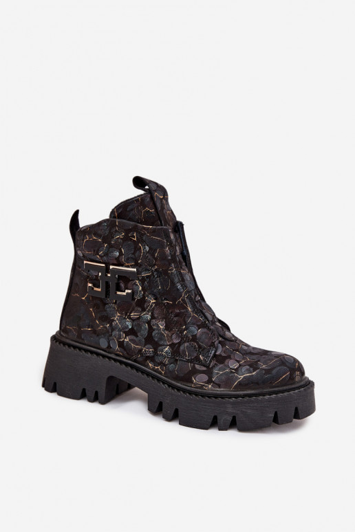 Haut Damenstiefel mit Ornamenten sich Zuarm laufen Artiker 57C2084 SchZuarz und-goldene Farbe