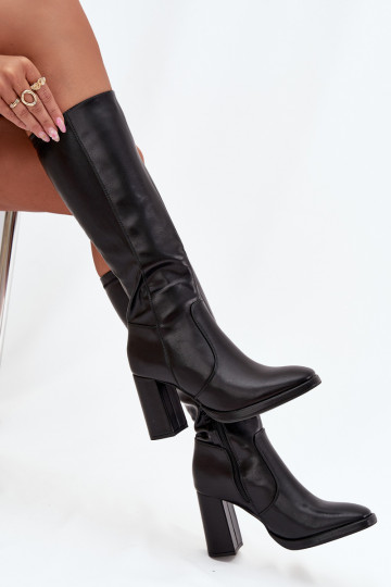 Damenstiefel mit Absätzen aus Öko-Leder sich Zuarm laufen schZuarze Farbe Lyvella