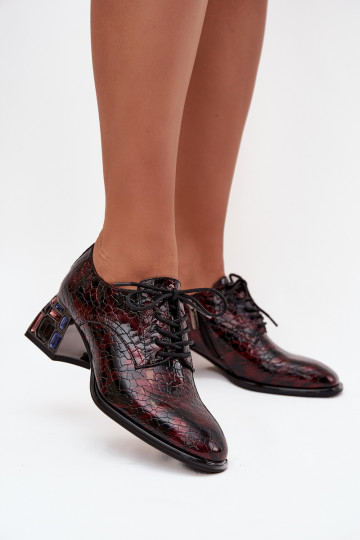 Lackierte Stiefeletten aus echtem Leder Feminin mit Absätzen mit leuchtenden Augen Artiker 57C0073 Burgund