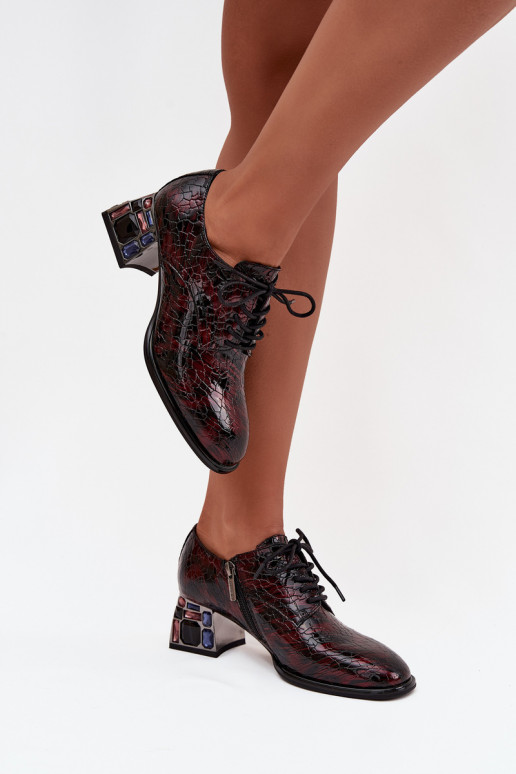 Lackierte Stiefeletten aus echtem Leder Feminin mit Absätzen mit leuchtenden Augen Artiker 57C0073 Burgund