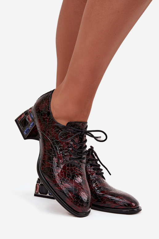 Lackierte Stiefeletten aus echtem Leder Feminin mit Absätzen mit leuchtenden Augen Artiker 57C0073 Burgund